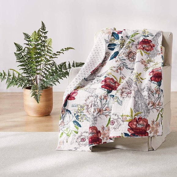 Levtex Home Montecito Floral/Peacock 3-Piece Reversible Full/Queen Quilt Set - Picture 7 of 11